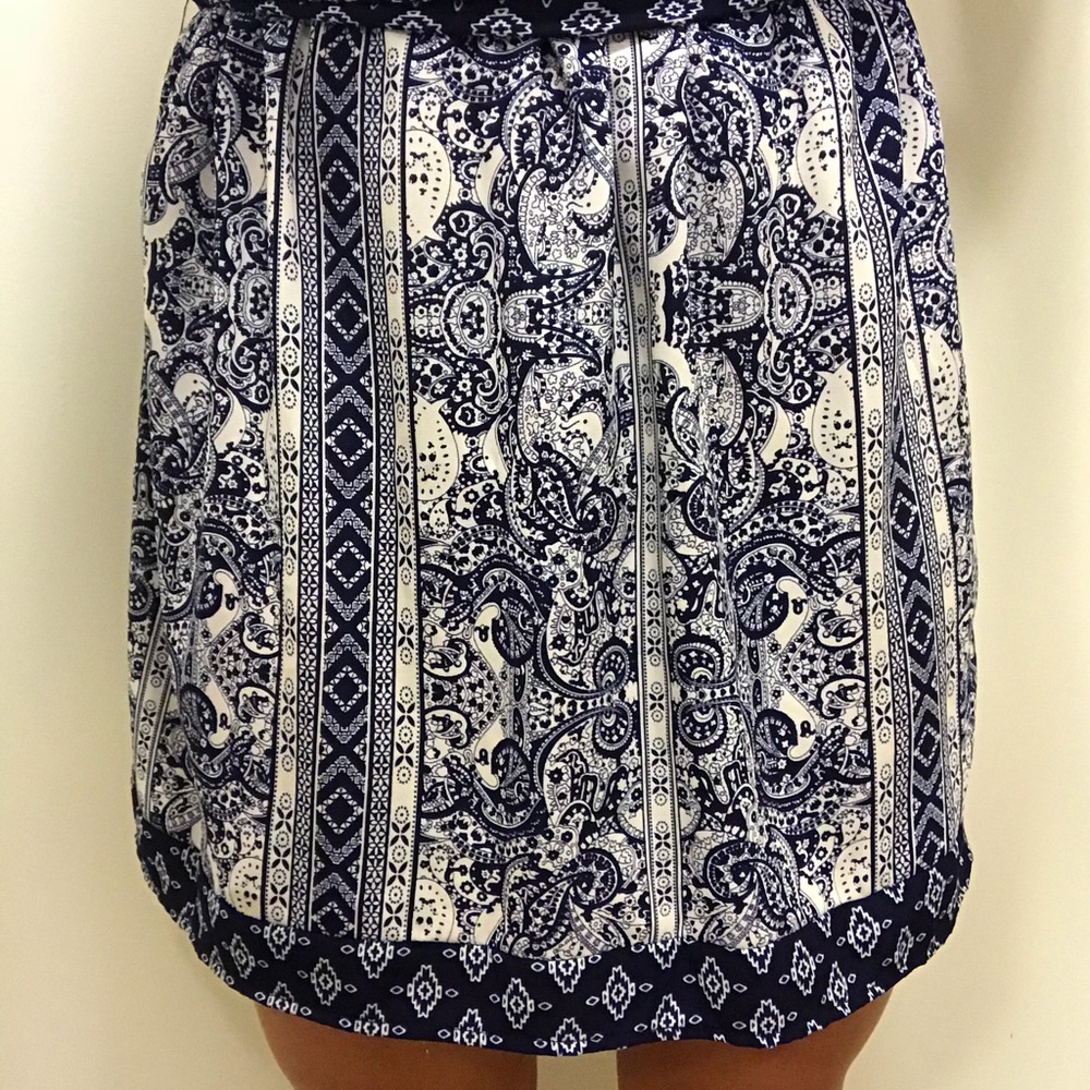 Blue and White Paisley Printed Skirt
